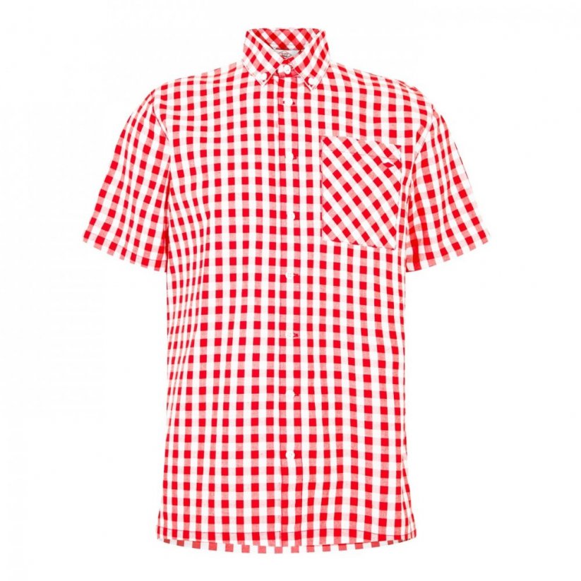 Lee Cooper Cooper Men's Gingham Check Short Sleeve Shirt Red/White