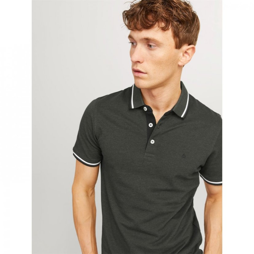 Jack and Jones Paulos Tipped Pique Short Sleeve Polo Shirt Forest Night