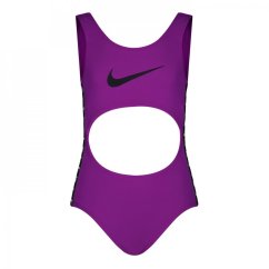 Nike Swimming Icon taped logo cutout swimsuit Juniors Bold Berry