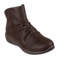 Skechers Adjustable Ruched Vamp Side Zip Boo Heeled Boots Girls Chocolate