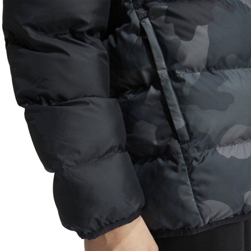 adidas Synthetic Down Allover Print Junior Jacket Black/Grey Six