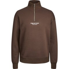Jack and Jones Quarter Zip Top Mens Chocolate Brown