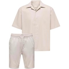 Only and Sons Mens Resort Shirt and Shorts Set Silver Lining