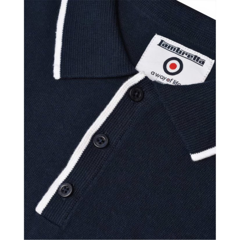 Lambretta Sleeve Tipped Knitted Polo Navy