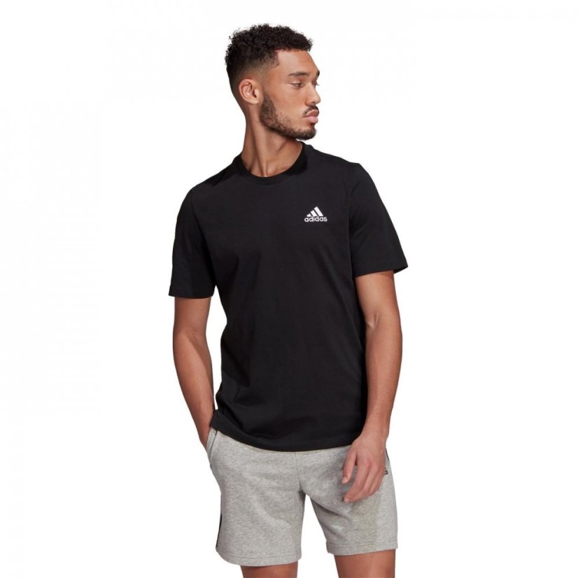 adidas Essentials Single Jersey Linear Embroidered Logo T-Shirt Mens Black SL