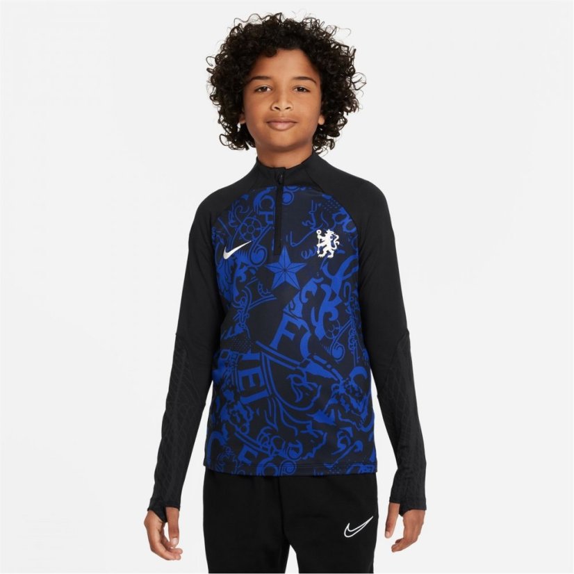 Nike Chelsea Dri-FIT Strike Drill Performance Quarter-Zip Long Sleeve Top Juniors Blue