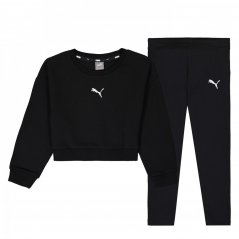 Puma Crew Sweater Leggings Set Junior Girls Black/White