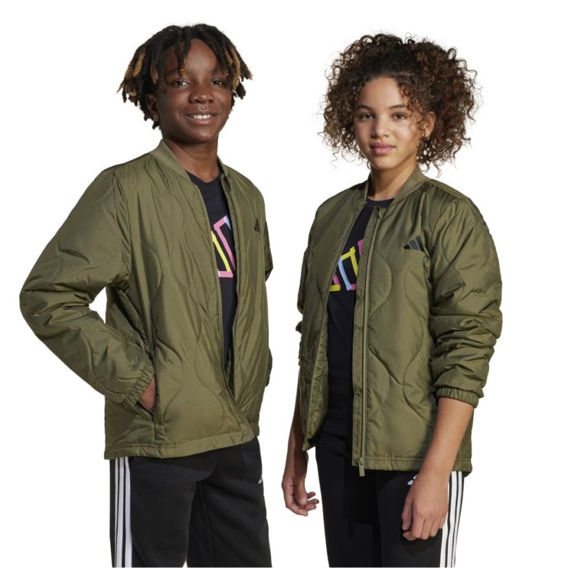 adidas Unisex Kids' Lightweight Puffer Jacket Olive/Black