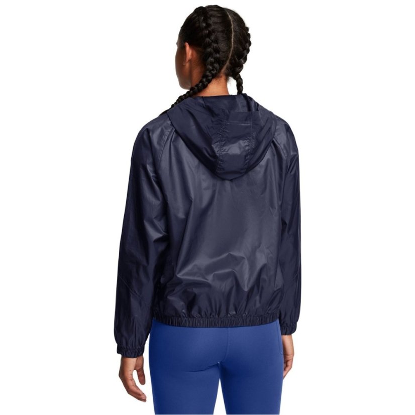 Under Armour Women's Rival Sport Water Resistant Wind Resistant Long Sleeve Hooded Oversized Fit Windbreaker Blue