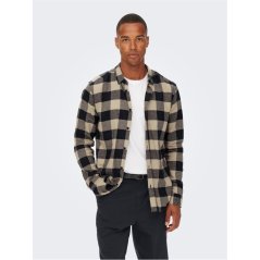 Only and Sons Long Sleeve Check Shirt Dark Navy