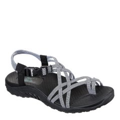 Skechers Multi Strap Toe Thong Slide Flat Sandals Womens Black/White