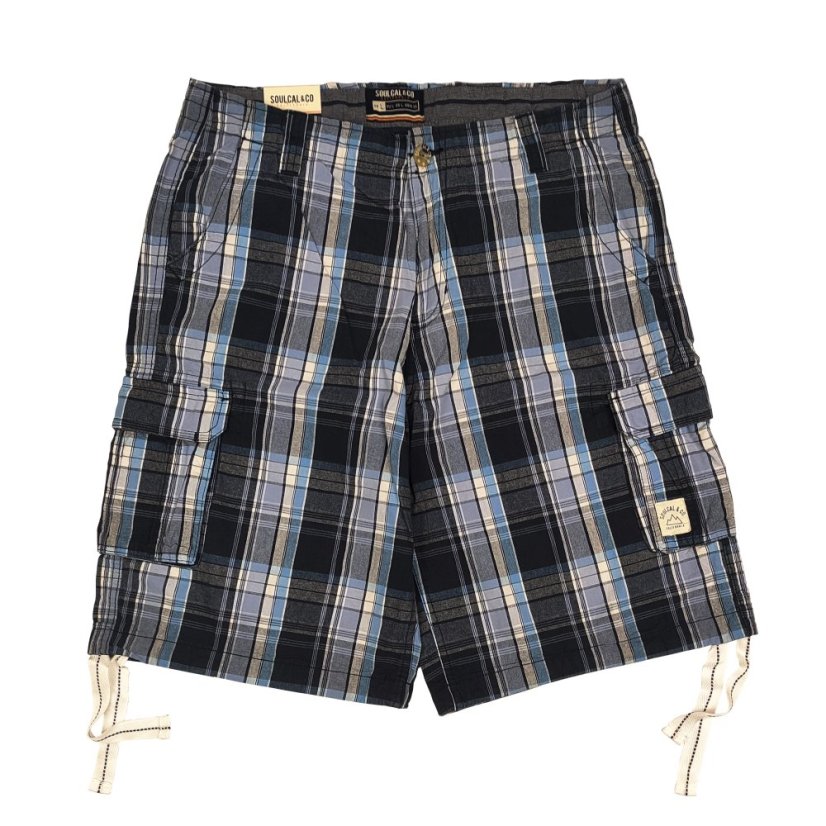 SoulCal Checked Cargo Shorts Mens Navy/Blue/White