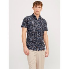 Jack and Jones Men's JJ Floral Print Short-Sleeve Shirt Night Sky