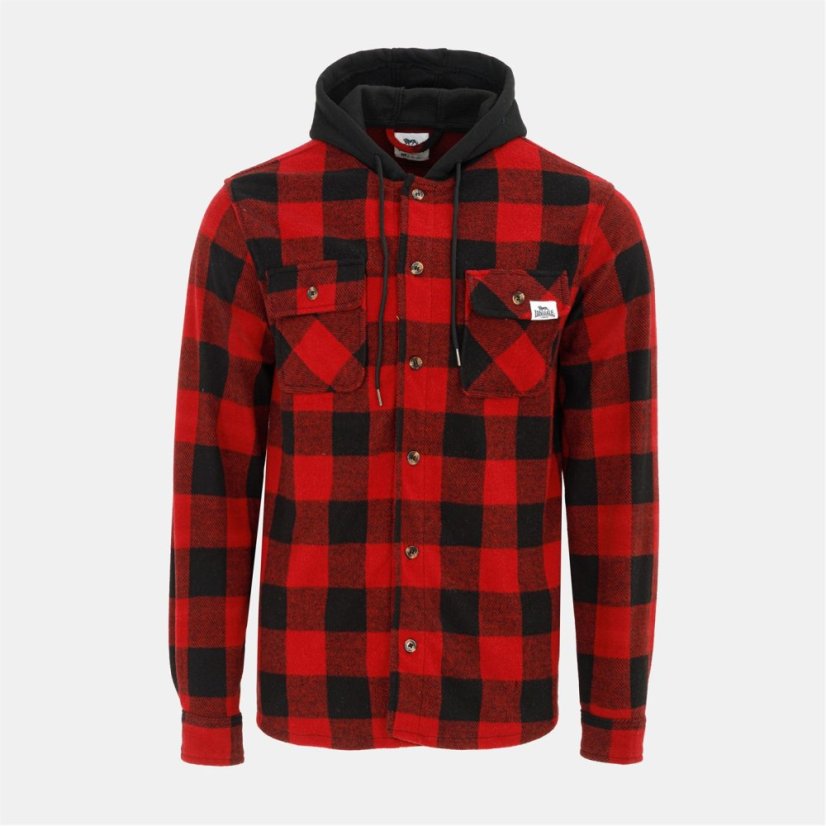 Lonsdale Men's Hooded Long Sleeve Sherpa Jacket Red/Black