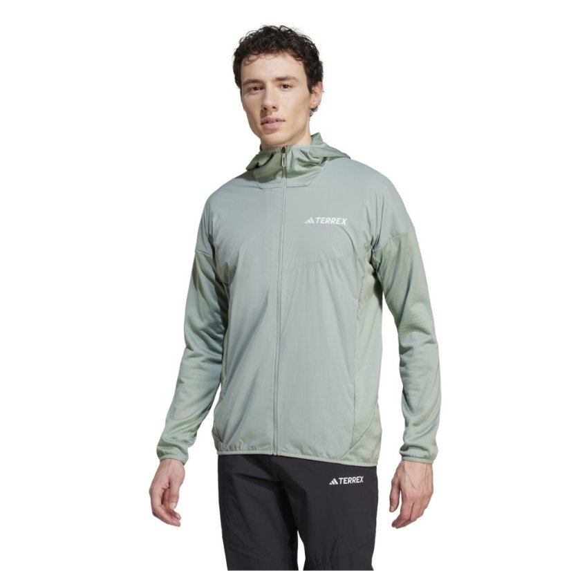 adidas Terrex Xperior Climawarm+ Wind Light Fleece Hooded Jacket Mens Silver Green