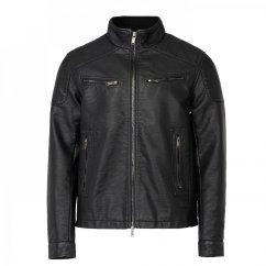 Firetrap Men's Premium Faux Leather Jacket Black