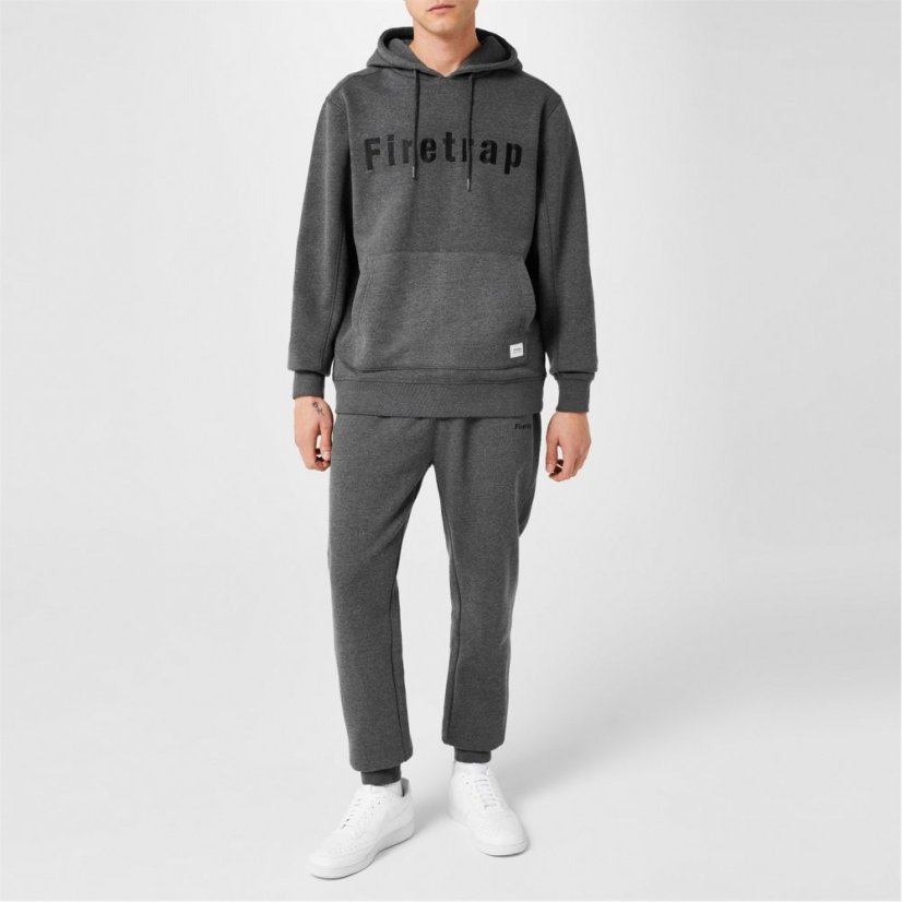 Firetrap Mens Graphic Fleece Hoodie Charcoal Marl