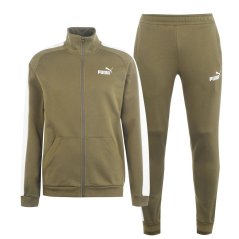 Puma Clean Fleece Tracksuit Mens Olive/White