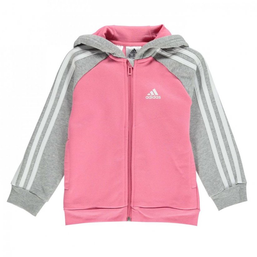 adidas 3 Stripe Fleece Tracksuit Pink/Grey