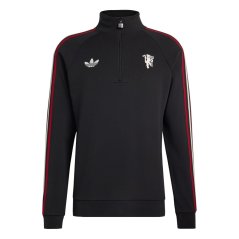adidas Mens Manchester United Originals Half Zip Jumper Black/White