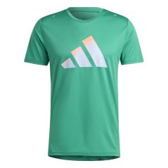 adidas Run Icons 3 Bar Logo T-Shirt Mens Court Green