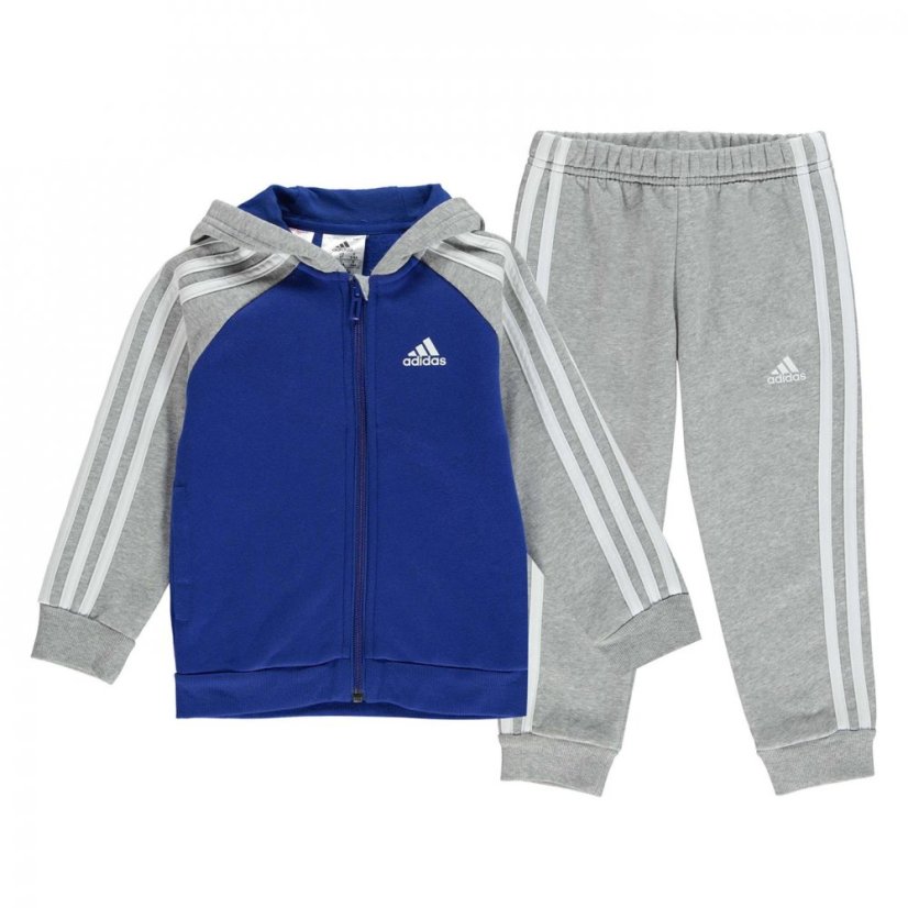 adidas 3 Stripe Fleece Tracksuit Blue/Grey