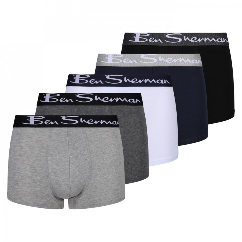 Ben Sherman Poderick 5 Pack Boxer Shorts Grey/Black/Navy/White