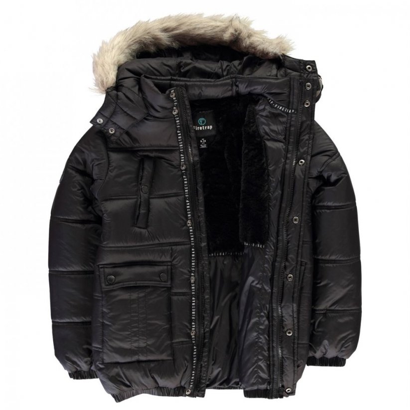 Firetrap Boys' Stylish Padded Winter Jacket with Hood Black