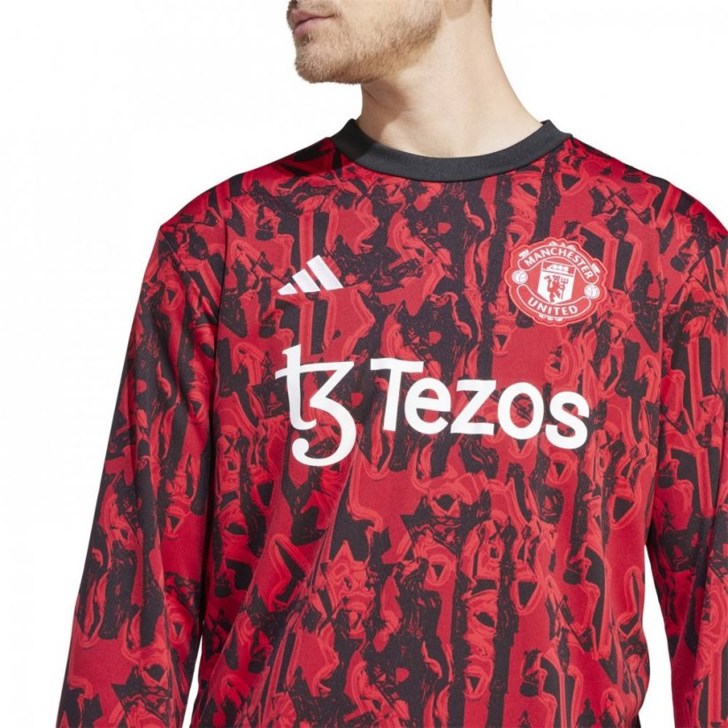 adidas Manchester United Pre Match Long Sleeve Jersey 2023 2024 Adults Red/Black