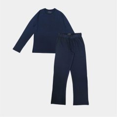 Howick Men's Cotton Crew Neck Long Sleeve Pyjama Sets Navy Plain