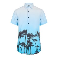 Criminal Damage Men's Palm Tree Short Sleeve Shirt Blue/Multi