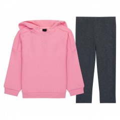 adidas Hooded Fleece Tracksuit Baby Girls Pink/Grey