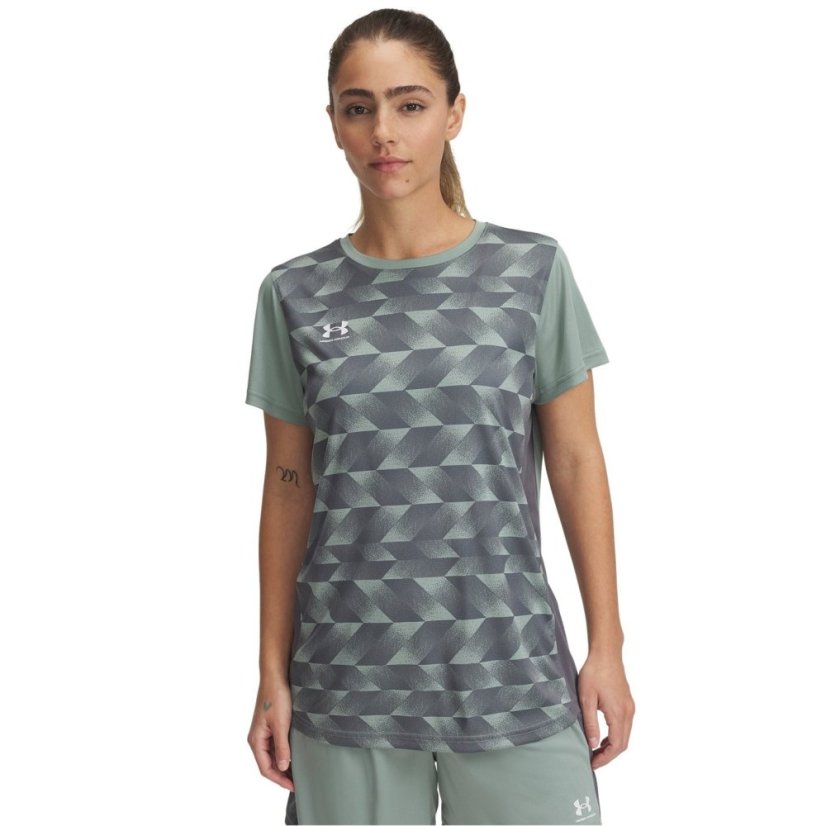 Under Armour Women's Challenger Print Short-Sleeve Performance T-Shirt Silica Green