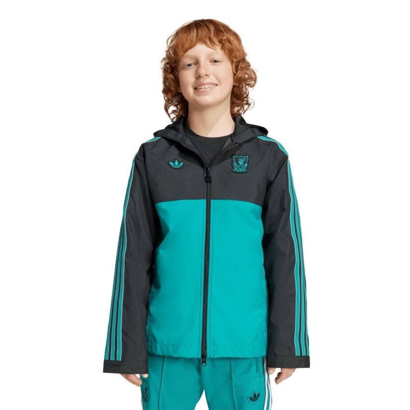 adidas Kids' Terrace Icons Liverpool Long Sleeve Licensed Rain Anorak Black/Green