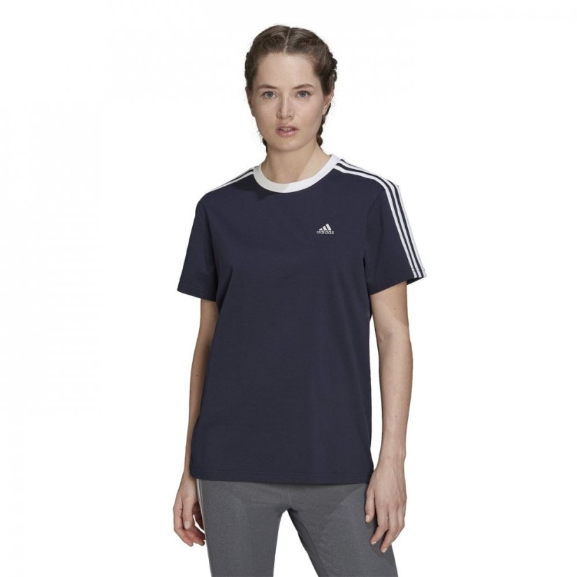 adidas 3 Stripe T-Shirt Navy/White - Veľkosť: M (12-14)
