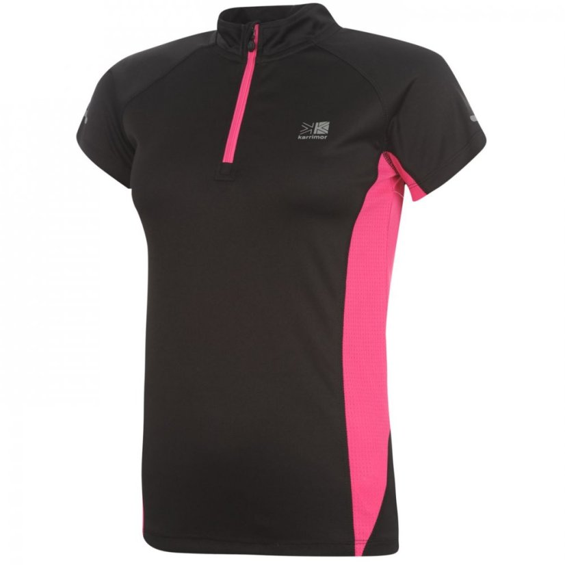 Karrimor Quarter Zip Short Sleeve T-Shirt Black/Pink
