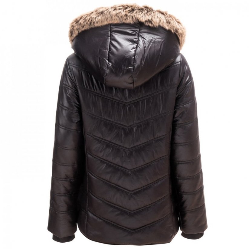 Firetrap Junior Girls' Luxe Bubble Jacket with Fur-Trimmed Hood Black