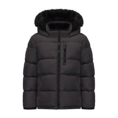 SoulCal Kids' Double Zip Detachable Faux Fur Hood Fleece Lined Short Puffer Jacket Charcoal