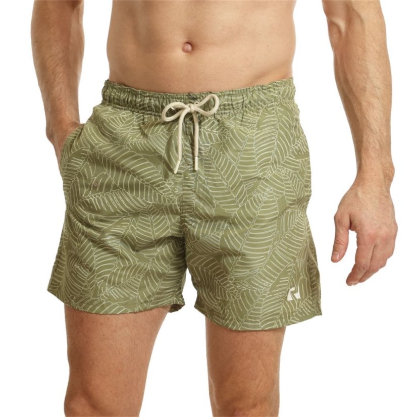 Ript Leaf Print Swim pánske šortky Khaki