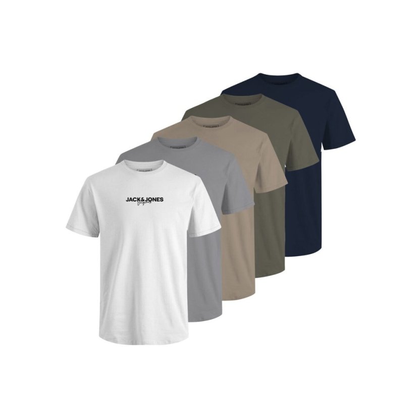 Jack and Jones 5-Pack Short Sleeve pánské tričko White/Grey/Navy/Olive/Beige