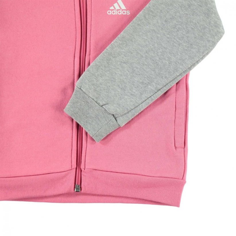 adidas 3 Stripe Fleece Tracksuit Pink/Grey