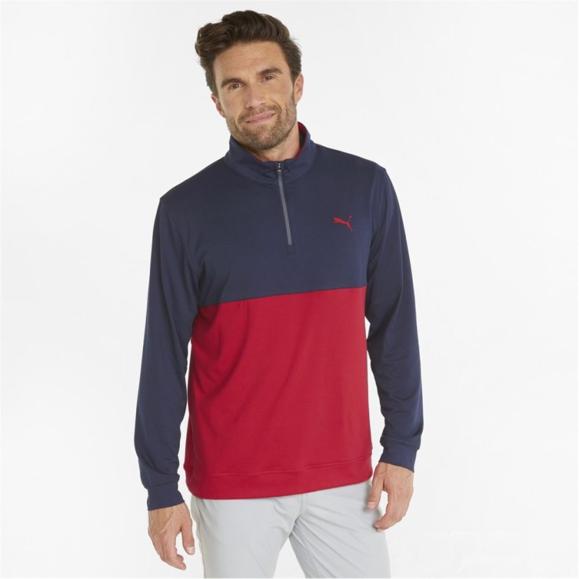 Puma Gamer Colorblock quarter Zip Fleece Mens Navy/Red