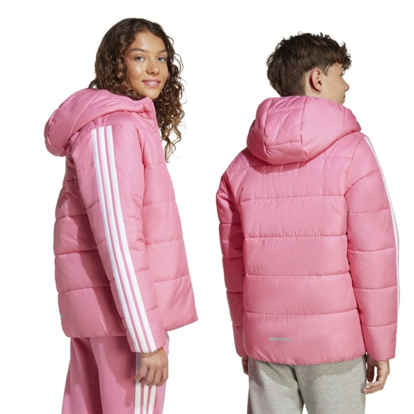 adidas Unisex Kids Essentials 3S Hooded Long Sleeve Puffer Jacket Pink/White