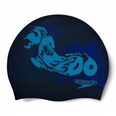 Speedo Printed Silicone Cap Juniors Blue/Blue