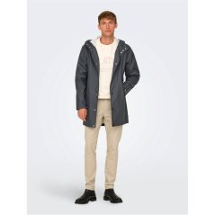 Only Men's Waterproof Lightweight Rain Anorak Grey Pinstripe