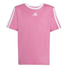 adidas Essentials 3 Stripe T-Shirt Junior Girls Pink/White