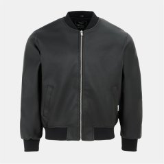 Firetrap Men's PU Quilt Faux Leather Funnel Neck Bomber Jacket Black
