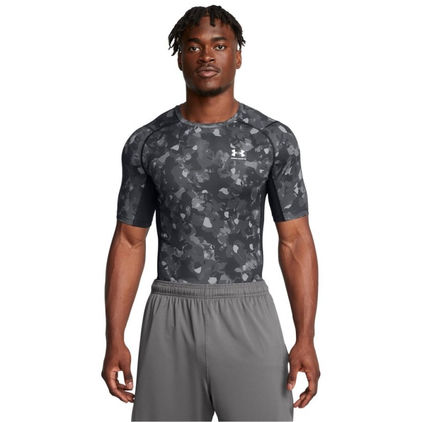 Under Armour Armour Ua Hg Prtd Ss Baselayer Top Mens Black/White