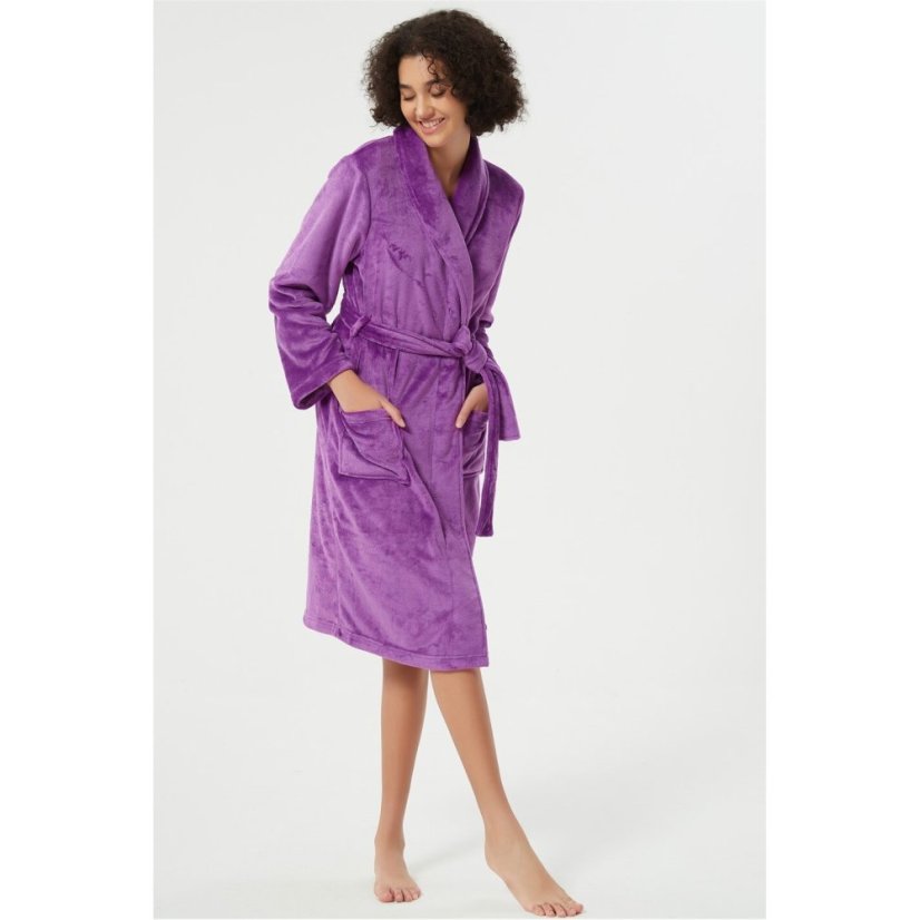 Linea Plain Fleece Dressing Gown Purple