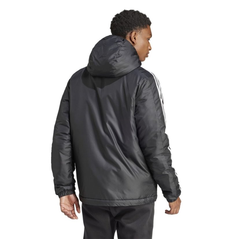adidas 3 Stripe Essential Hooded Jacket Mens Black